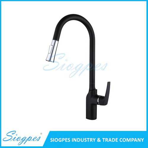 F7051K Pull Out Kitchen Mixer Tap Brass with Black + Chrome