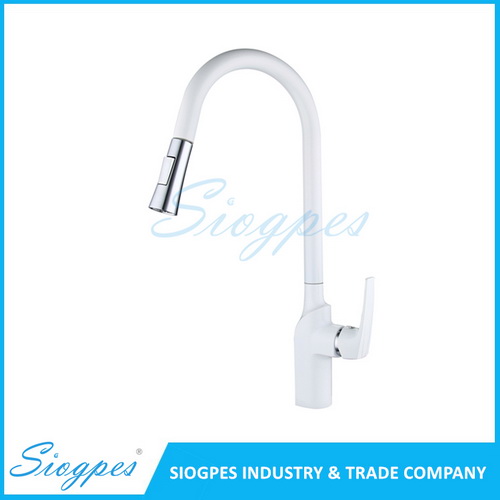 F7051W Pull Out Kitchen Mixer Tap Brass with White + Chrome