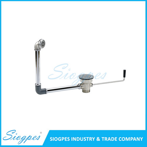 D3299 Twist Handle Waste Water Outlet with Overflow Connected Pipe Industrial Twist Lever Waste Drain